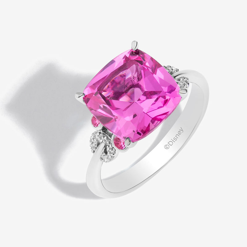 Mickey Mouse Created Pink Sapphire Cocktail Ring with 1/10 CT.TW. Diamonds 