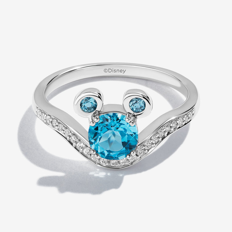 Mickey Mouse Blue Topaz Cocktail Ring with 1/6 CT.TW. Diamonds 