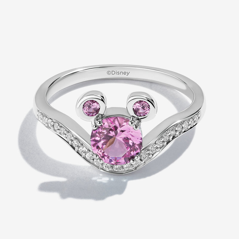Mickey Mouse Created Pink Sapphire Cocktail Ring with 1/6 CT.TW. Diamonds 