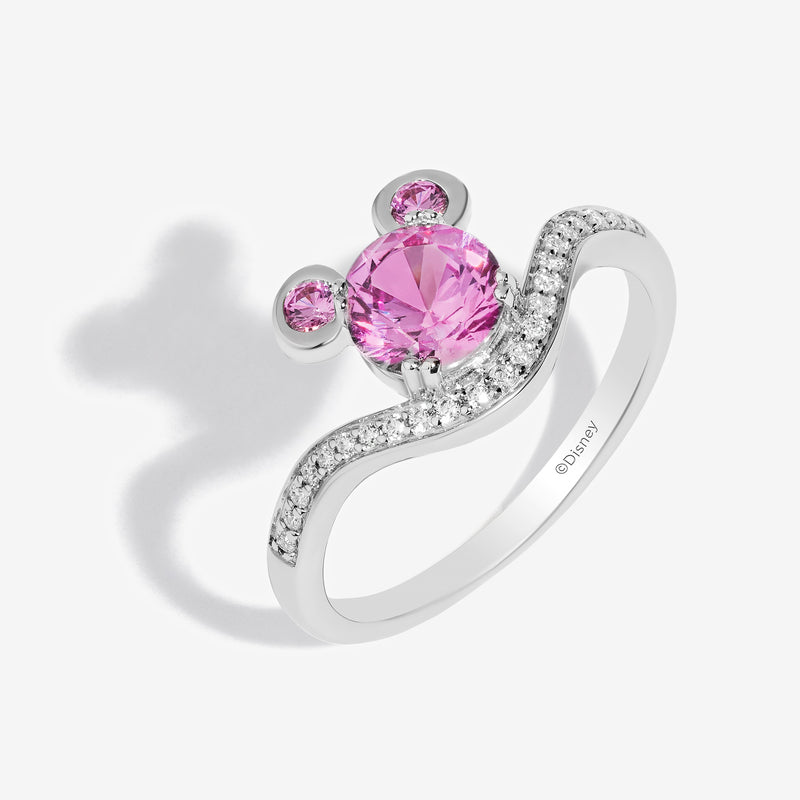 Mickey Mouse Created Pink Sapphire Cocktail Ring with 1/6 CT.TW. Diamonds 