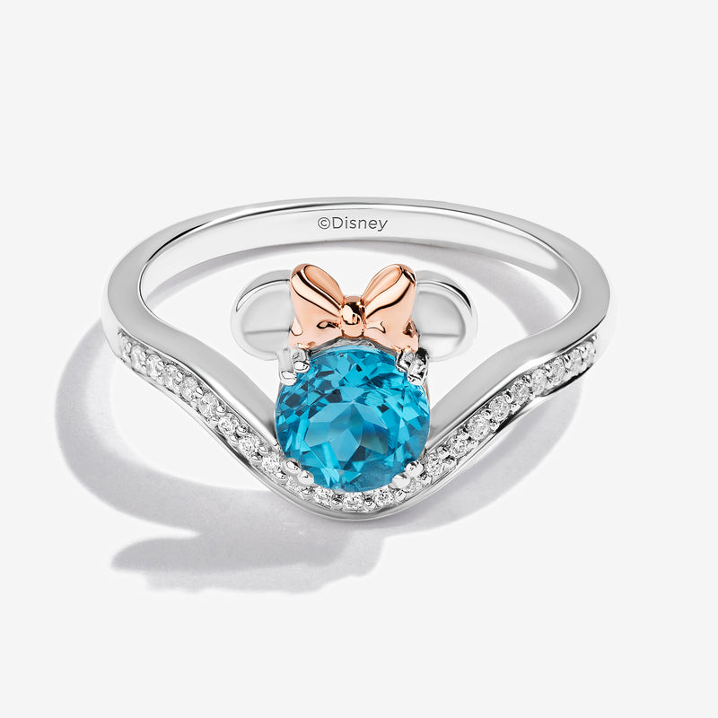 Minnie Mouse Blue Topaz Cocktail Ring with 1/6 CT.TW. Diamonds 