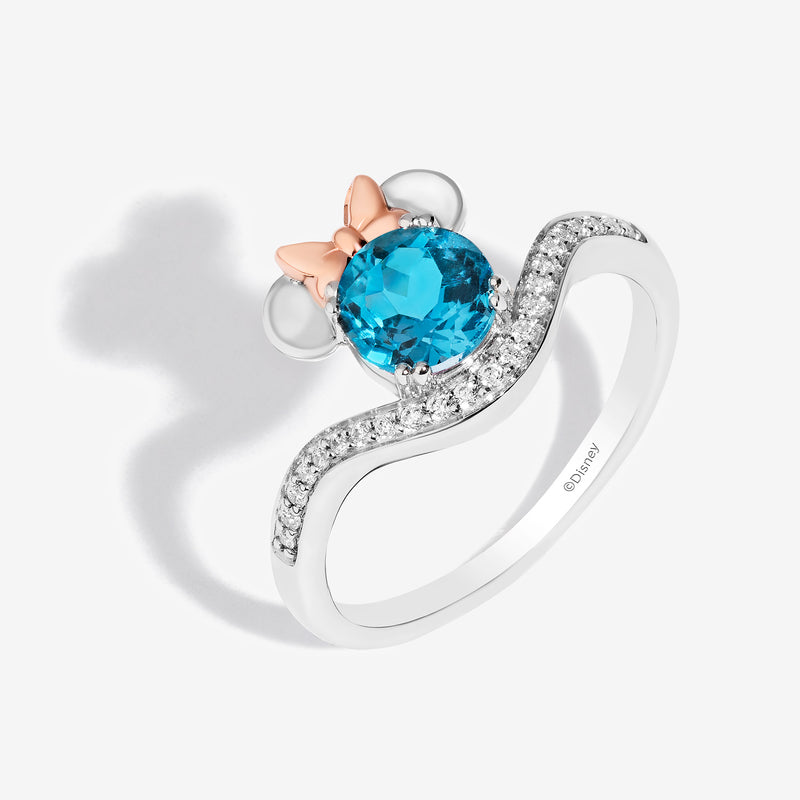 Minnie Mouse Blue Topaz Cocktail Ring with 1/6 CT.TW. Diamonds 