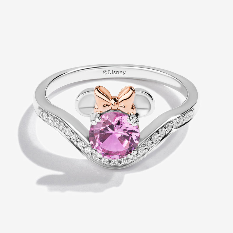 Minnie Mouse Created Pink Sapphire Cocktail Ring with 1/6 CT.TW. Diamonds 
