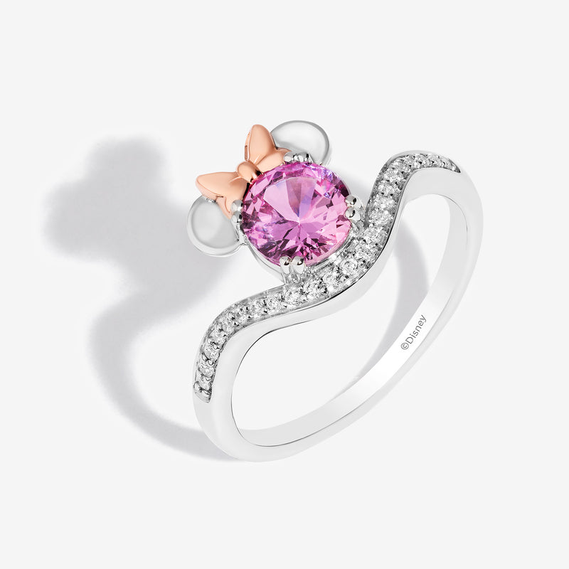Minnie Mouse Created Pink Sapphire Cocktail Ring with 1/6 CT.TW. Diamonds 