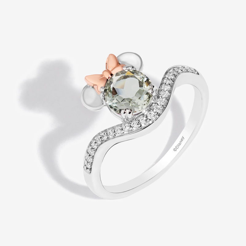 Minnie Mouse Green Amethyst Cocktail Ring with 1/6 CT.TW. Diamonds 