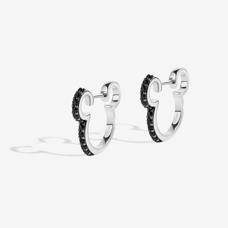MICKEY MOUSE Charcoal Chill Women's Hoop Earrings with Black Onyx in Sterling Silver 