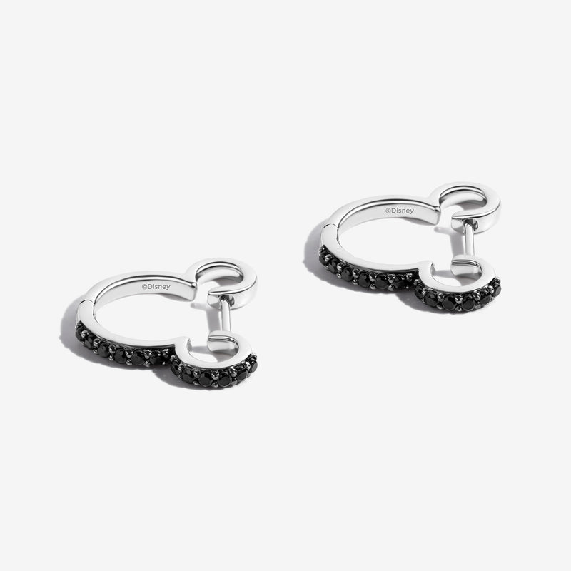 MICKEY MOUSE Charcoal Chill Women's Hoop Earrings with Black Onyx in Sterling Silver 