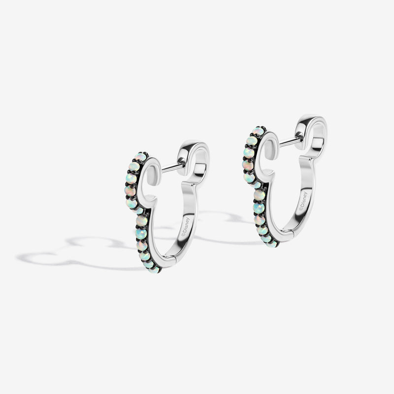 MICKEY MOUSE Candied Rainbow Swirl Women's Hoop Earrings with Created Opal in Sterling Silver 