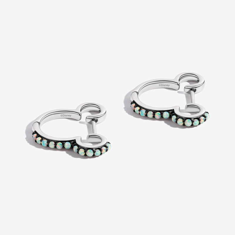 MICKEY MOUSE Candied Rainbow Swirl Women's Hoop Earrings with Created Opal in Sterling Silver 