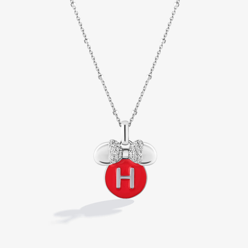 Minnie Alphabet 'H' Necklace in Sterling Silver with Red Enamel and 1/10 CT.TW. Diamonds 