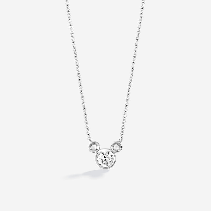 MICKEY MOUSE Silhouette Women's Necklace with White Topaz and 1.00 CTTW Diamonds in Sterling Silver 