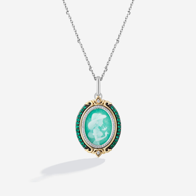 CINDERELLA Carved Fairy Godmother Women's Necklace with Blue Aventurine and London Blue Topaz and 1/10 CT.TW. Diamonds in  in Black Rhodium and Sterling Silver 