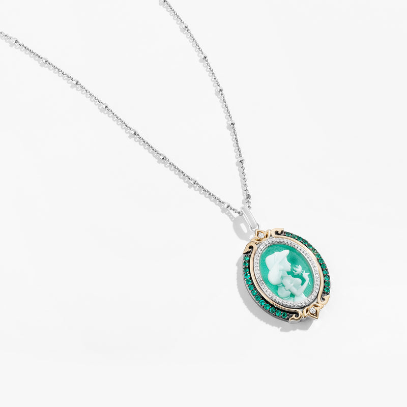 CINDERELLA Carved Fairy Godmother Women's Necklace with Blue Aventurine and London Blue Topaz and 1/10 CT.TW. Diamonds in  in Black Rhodium and Sterling Silver 