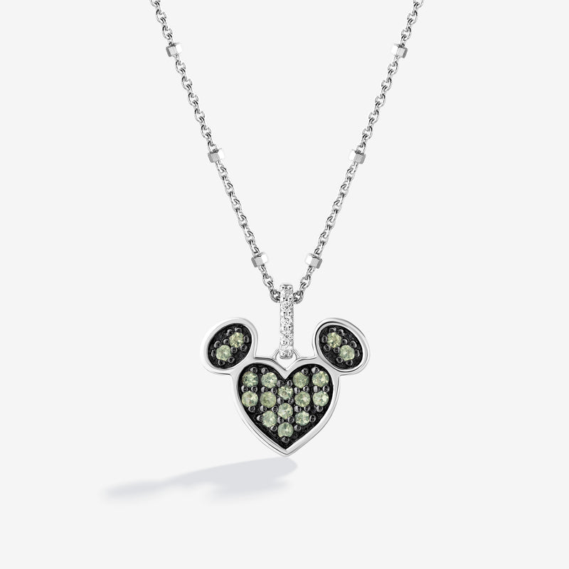 Pistachio Nutso Peridot and Accent Diamonds Mickey Heart Necklace 
