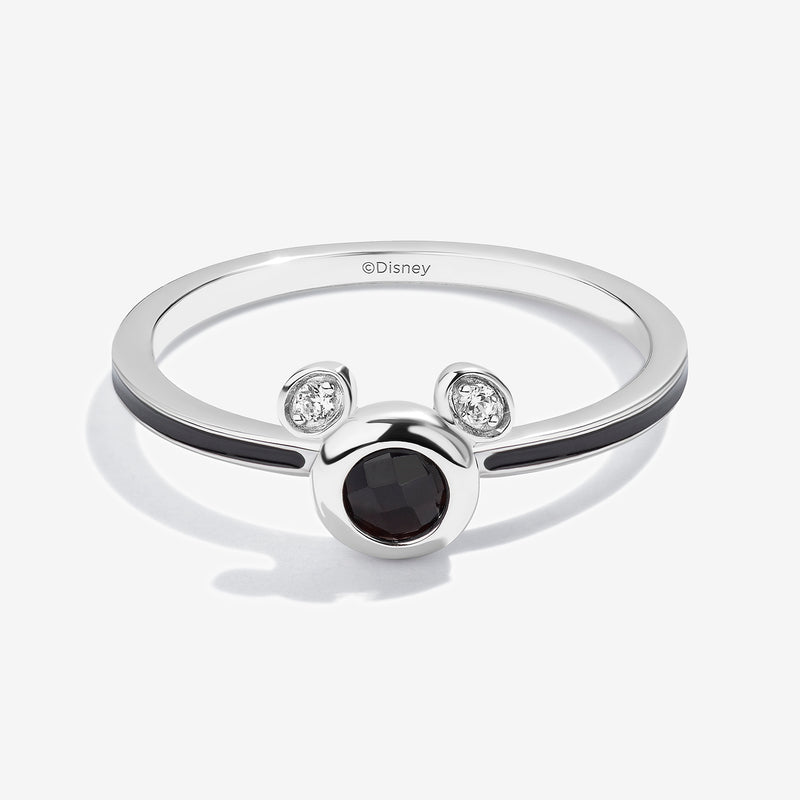 Charcoal Chill Black Onyx and Accent Diamonds Mickey Black Enamel Ring 
