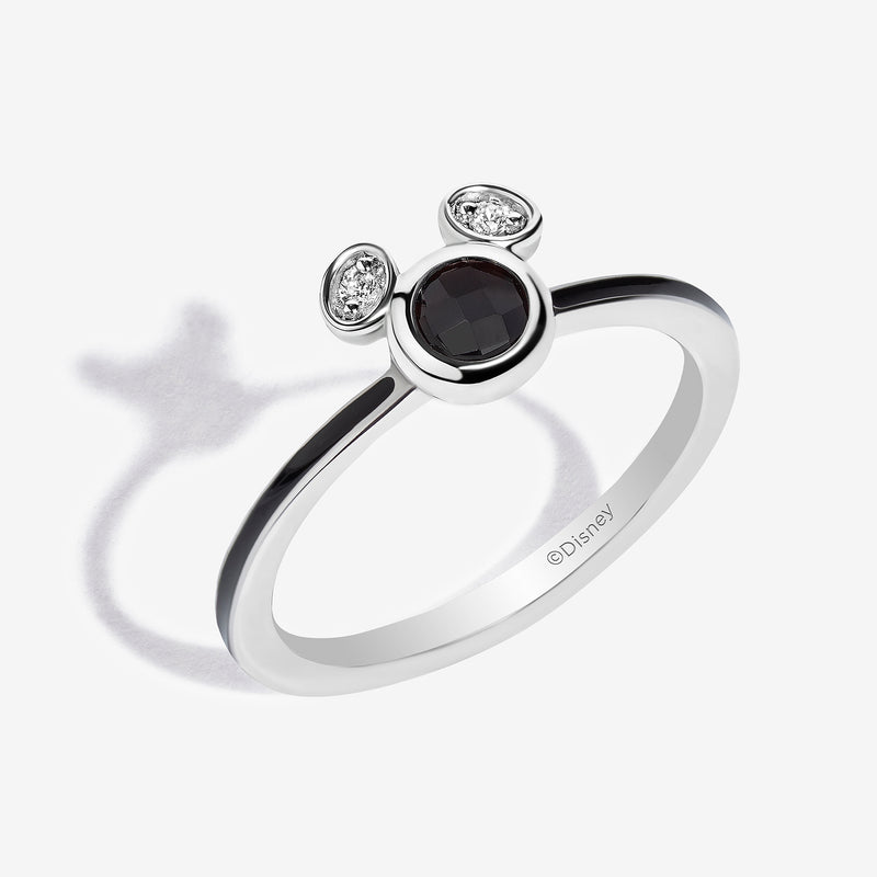 Charcoal Chill Black Onyx and Accent Diamonds Mickey Black Enamel Ring 