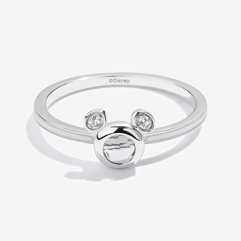 Vanilla Ice White Topaz and Accent Diamonds Mickey White Enamel Ring 