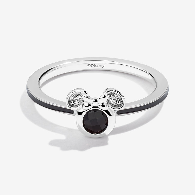 Charcoal Chill Black Onyx and Accent Diamonds Minnie Black Enamel Ring 