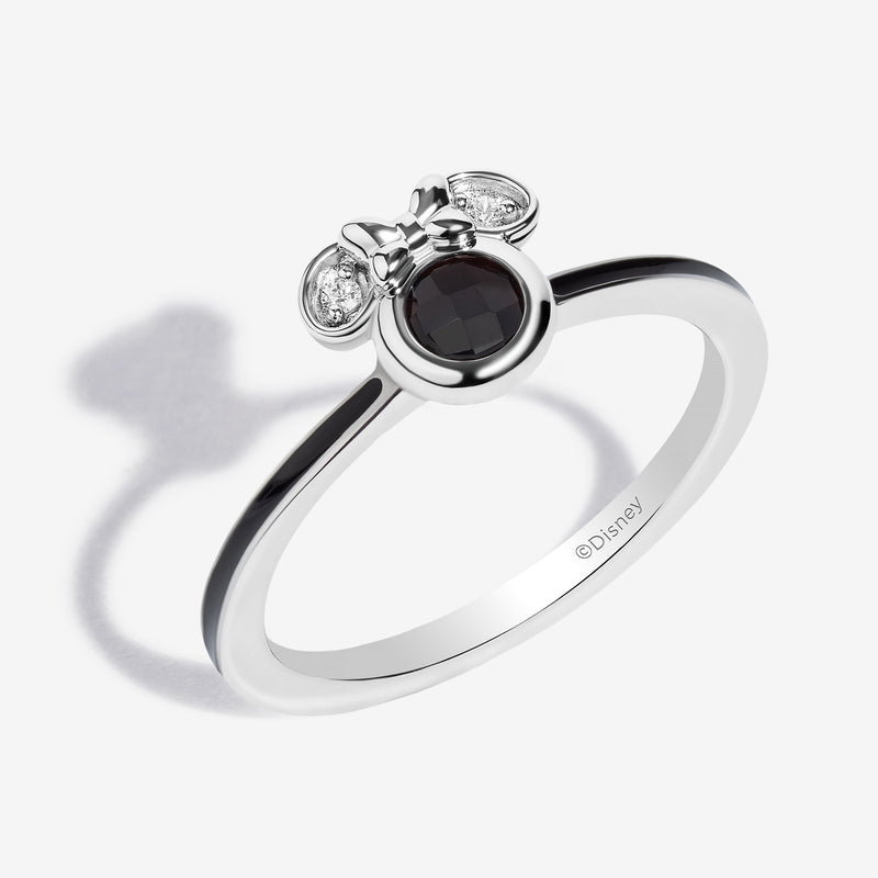 Charcoal Chill Black Onyx and Accent Diamonds Minnie Black Enamel Ring 