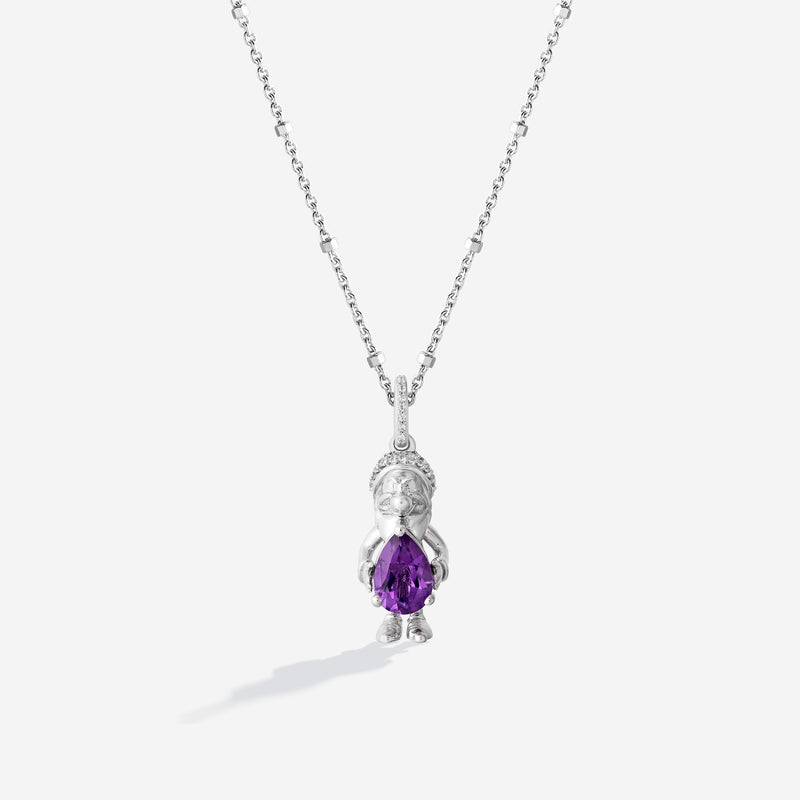 SNOW WHITE AND THE SEVEN DWARFS Grumpy Dwarf Women's Necklace with Amethyst and 1/10 CTTW Diamonds in Sterling Silver 