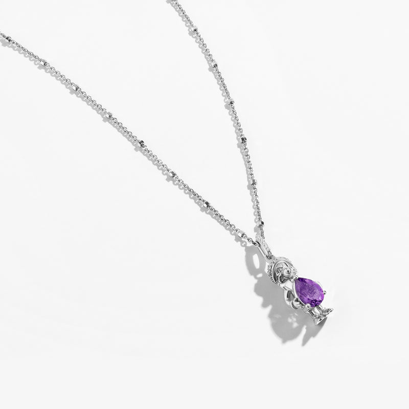 SNOW WHITE AND THE SEVEN DWARFS Grumpy Dwarf Women's Necklace with Amethyst and 1/10 CTTW Diamonds in Sterling Silver 