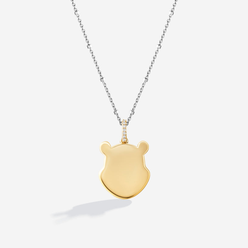 WINNIE THE POOH Engravable Women's Necklace with 1/20 CTTW Diamonds in 14K Yellow Gold and Sterling Silver 