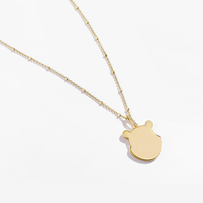 WINNIE THE POOH Engravable Women's Necklace with 1/20 CTTW Diamonds in 14K Yellow Gold and Sterling Silver 