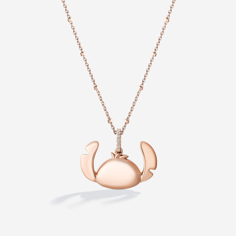 Lilo And Stitch Engravable Women's Necklace with 1/20 CTTW Diamonds and in 14K Rose Gold and Sterling Silver 