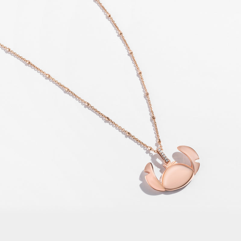 Lilo And Stitch Engravable Women's Necklace with 1/20 CTTW Diamonds and in 14K Rose Gold and Sterling Silver 