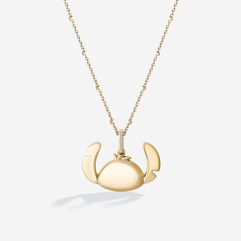 Lilo And Stitch Engravable Women's Necklace with 1/20 CTTW Diamonds and in 14K Yellow Gold and Sterling Silver 