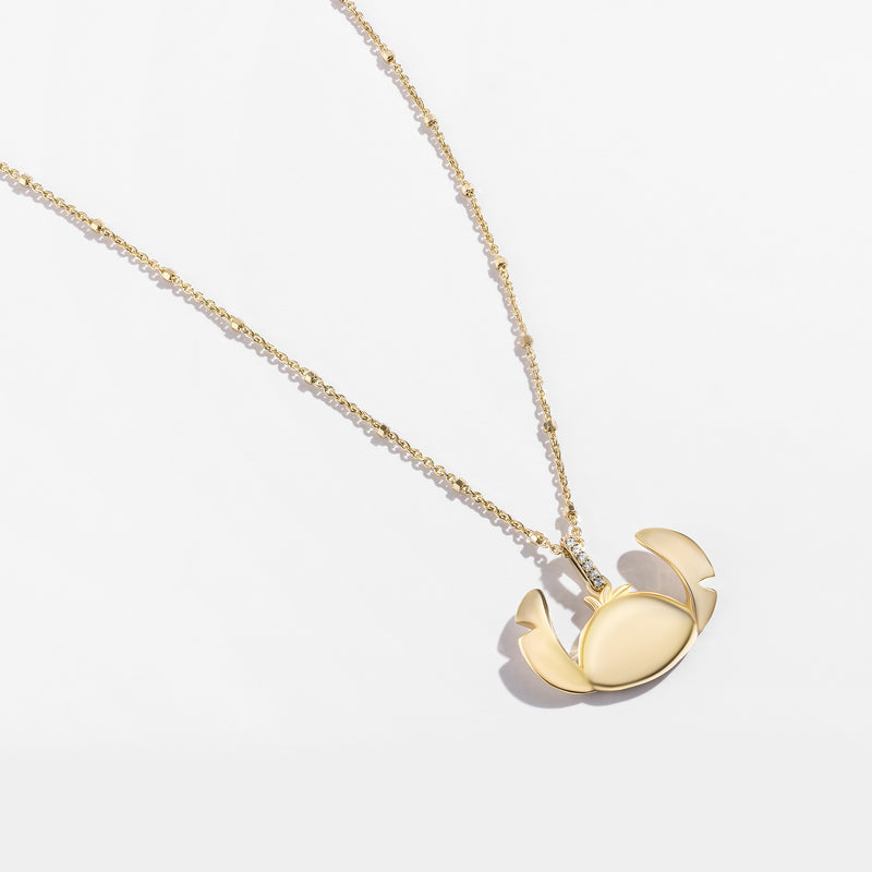 Lilo And Stitch Engravable Women's Necklace with 1/20 CTTW Diamonds and in 14K Yellow Gold and Sterling Silver 