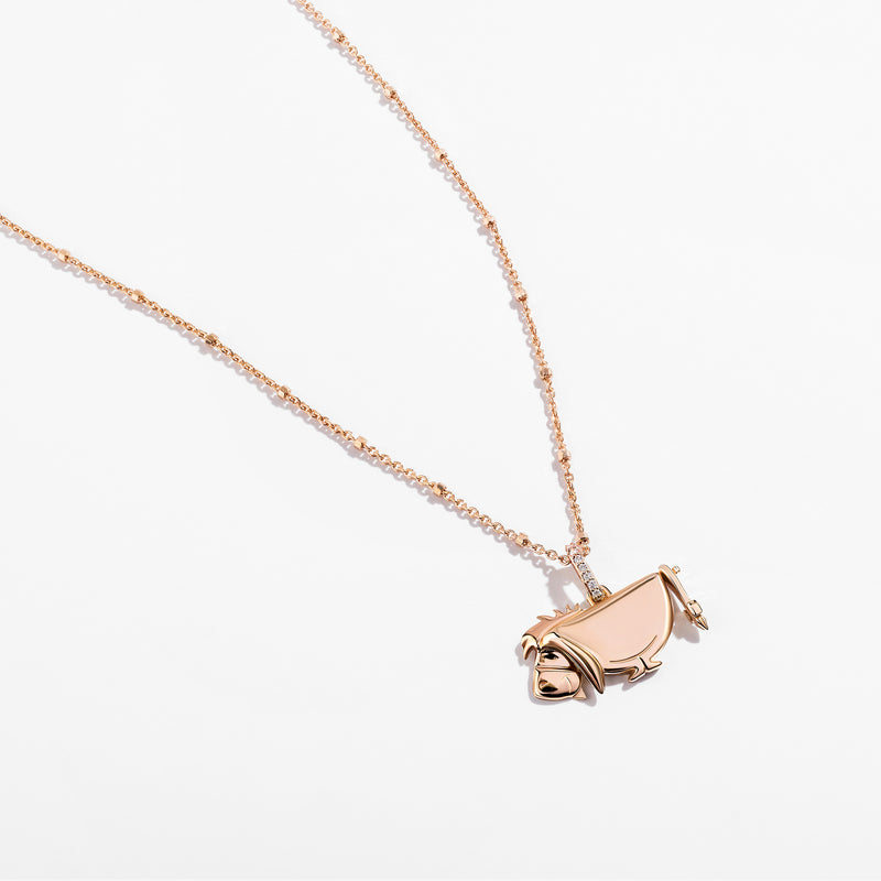 WINNIE THE POOH Eeyore Engravable Women's Necklace with 1/20 CTTW Diamonds in 14K Rose Gold and Sterling Silver 