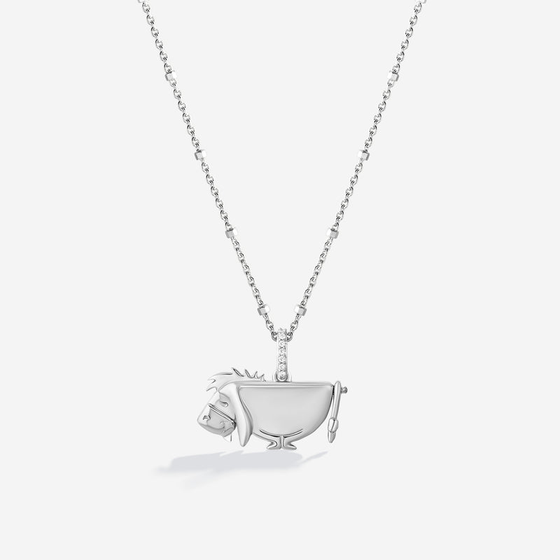 WINNIE THE POOH Eeyore Engravable Women's Necklace with 1/20 CTTW Diamonds in Sterling Silver 
