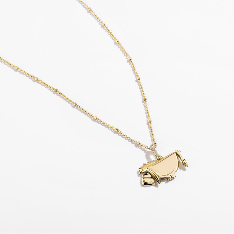 WINNIE THE POOH Eeyore Engravable Women's Necklace with 1/20 CTTW Diamonds in 14K Yellow Gold and Sterling Silver 