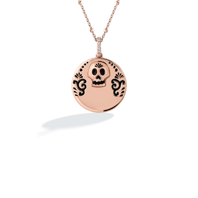 COCO Engravable Medallion Women's Necklace with 1/20 CTTW in 14K Rose Gold and Sterling Silver 