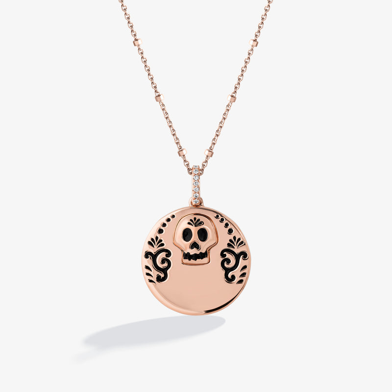 COCO Engravable Medallion Women's Necklace with 1/20 CTTW in 14K Rose Gold and Sterling Silver 