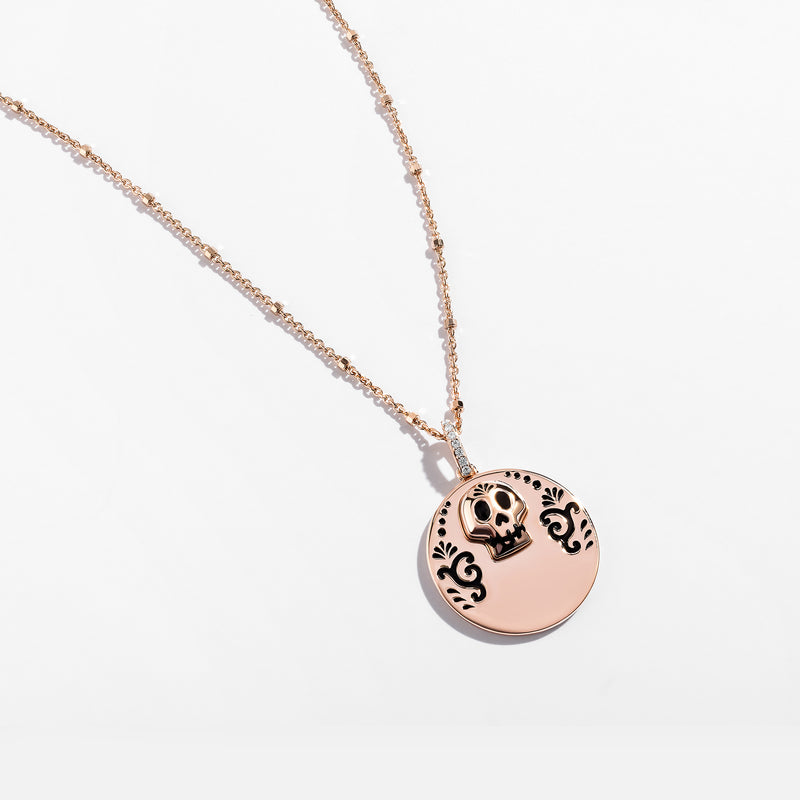COCO Engravable Medallion Women's Necklace with 1/20 CTTW in 14K Rose Gold and Sterling Silver 