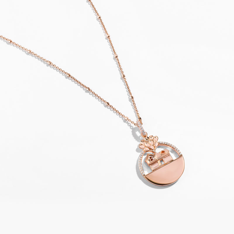 UP Engravable Women's Necklace with 1/20 CTTW Diamonds and in 14K Rose Gold and Sterling Silver 