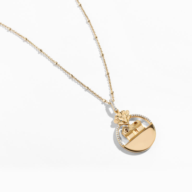 UP Engravable Women's Necklace with 1/20 CTTW Diamonds and in 14K Yellow Gold and Sterling Silver 