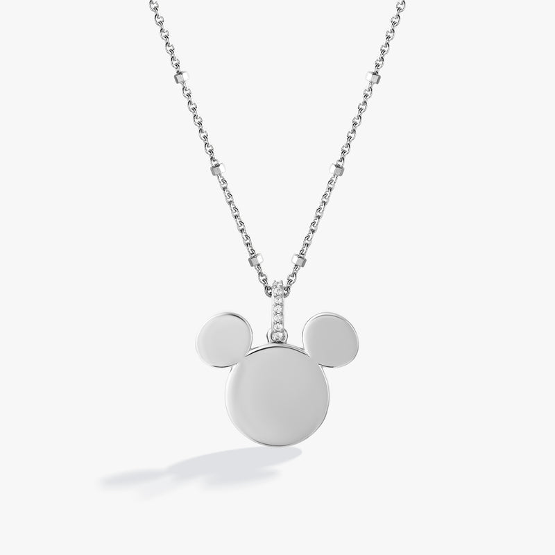 MICKEY MOUSE Engravable Women's Necklace with 1/20 CTTW Diamonds in Sterling Silver 