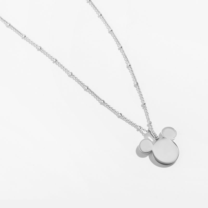 MICKEY MOUSE Engravable Women's Necklace with 1/20 CTTW Diamonds in Sterling Silver 