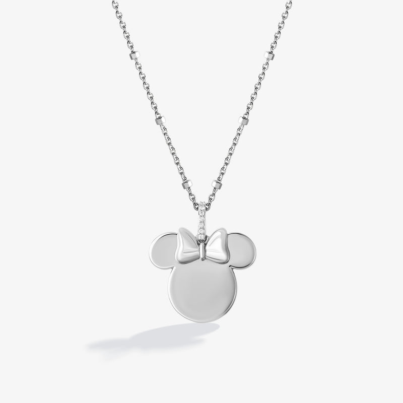MINNIE MOUSE Engravable Women's Necklace with 1/20 CTTW Diamonds in Sterling Silver 