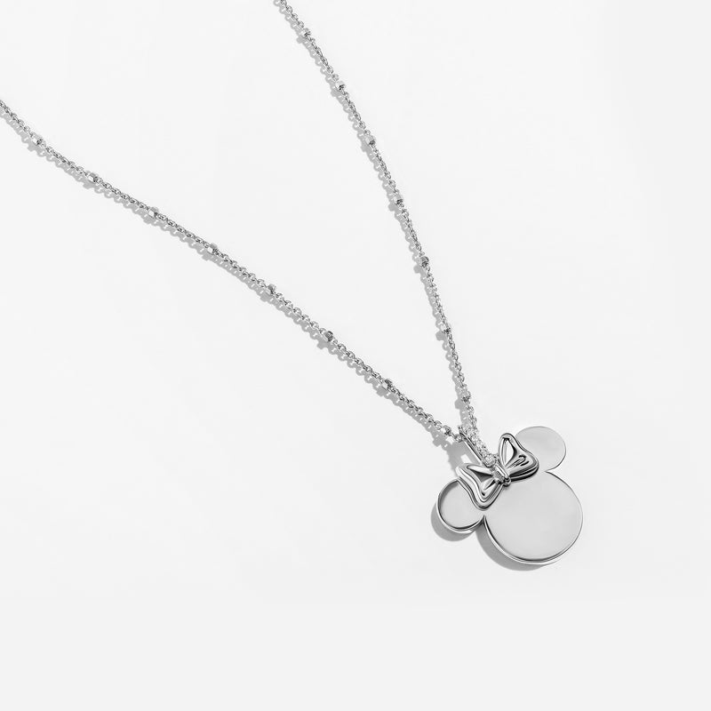 MINNIE MOUSE Engravable Women's Necklace with 1/20 CTTW Diamonds in Sterling Silver 