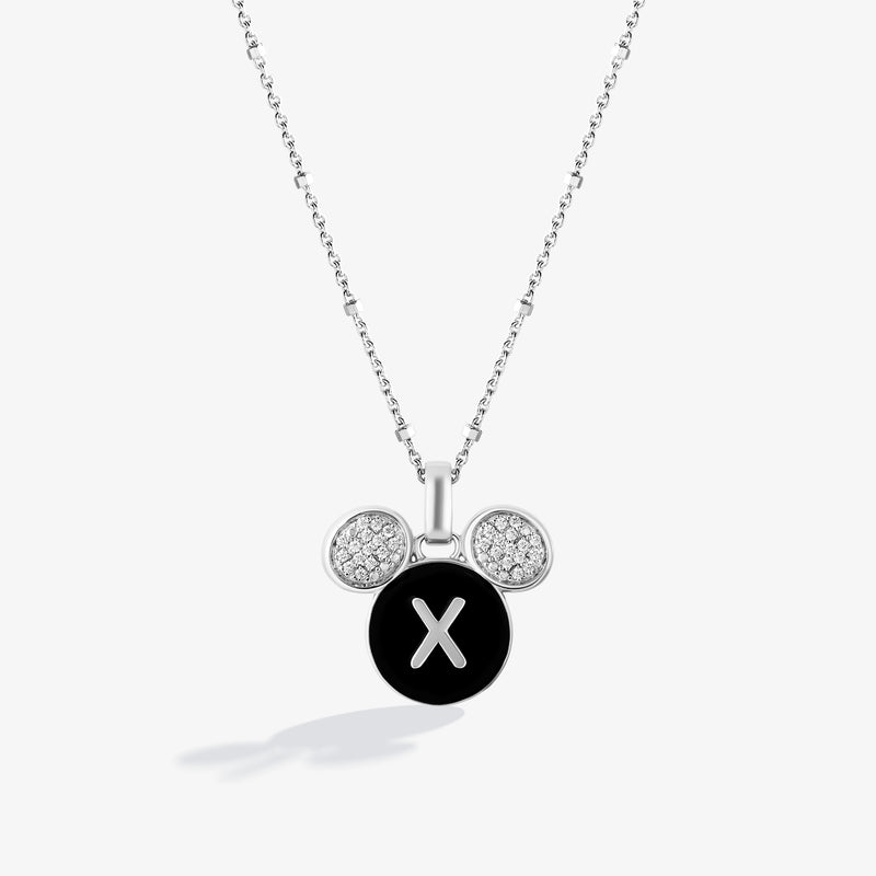 Mickey Alphabet 'X' Necklace in Sterling Silver with Black Enamel and 1/10 CT.TW. Diamonds 