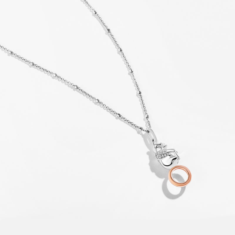 WINNIE THE POOH Alphabet 'O' Women's Necklace with 1/20 CTTW Diamonds in 14K Rose Gold and Sterling Silver 