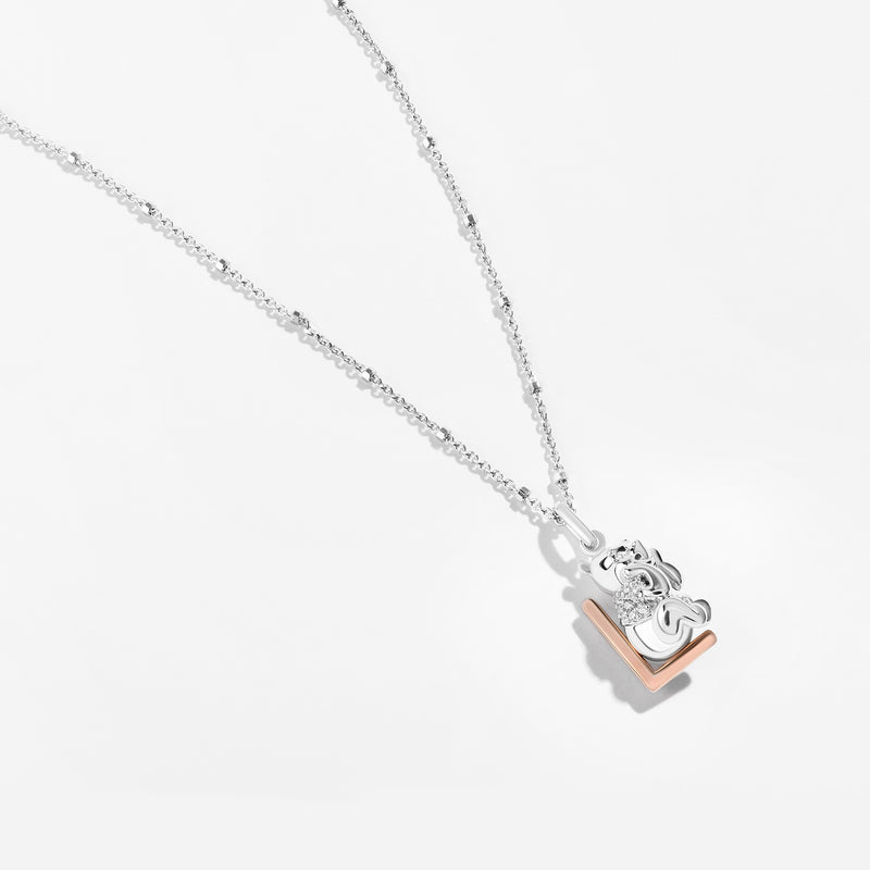 WINNIE THE POOH Alphabet 'L' Women's Necklace with 1/20 CTTW Diamonds in 14K Rose Gold and Sterling Silver 
