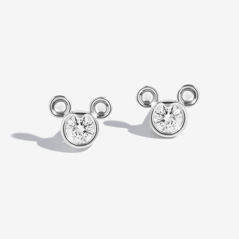 MICKEY MOUSE Silhouette Women's Stud Earrings with White Topaz and 5/8 CTTW Diamonds in Sterling Silver 