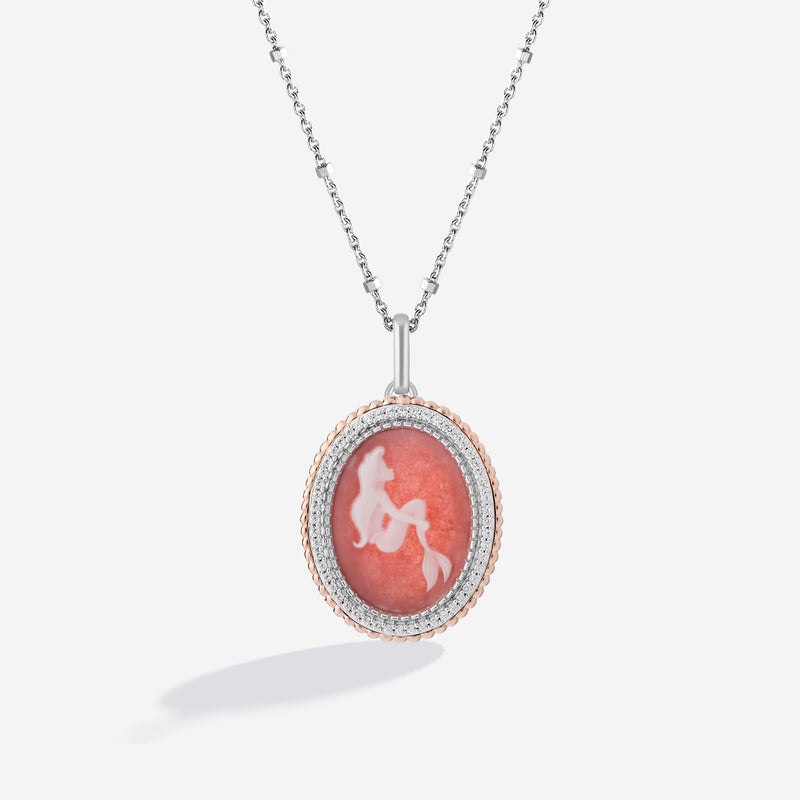 THE LITTLE MERMAID Carved Silhouette Women's Necklace with Red Agate and 1/6 CT.TW. Diamonds in Sterling Silver 
