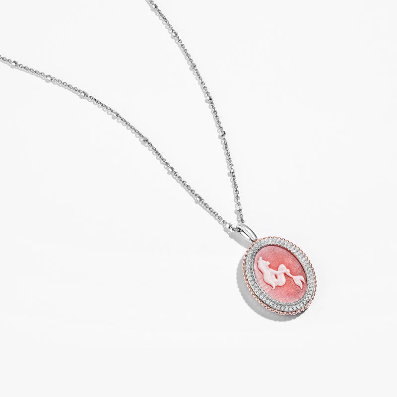 THE LITTLE MERMAID Carved Silhouette Women's Necklace with Red Agate and 1/6 CT.TW. Diamonds in Sterling Silver 