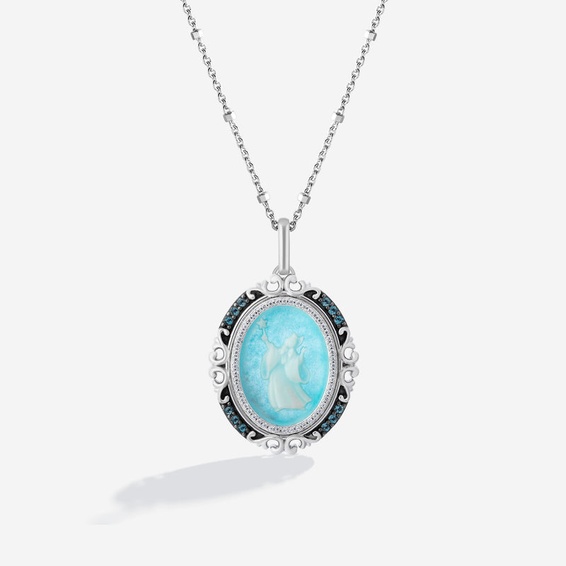 CINDERELLA Carved Fairy Godmother Women's Necklace with Blue Aventurine and London Blue Topaz and 1/10 CT.TW. Diamonds in  in Black Rhodium and Sterling Silver 